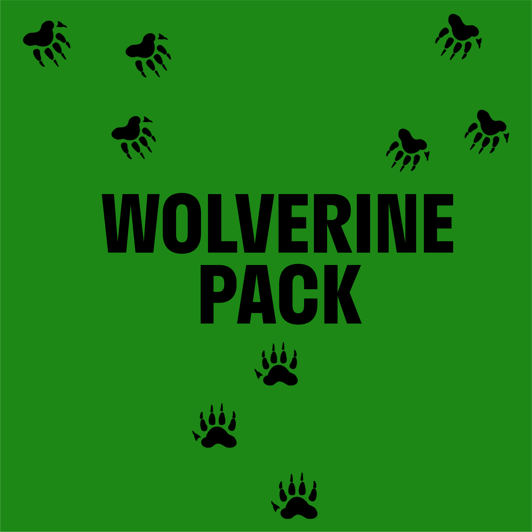 Cover art: three sets of paw prints lead to the text reading "Wolverine Pack"