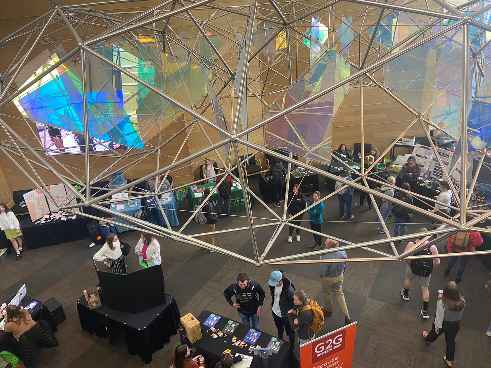 A picture taken from the balcony above the Science Building atrium.