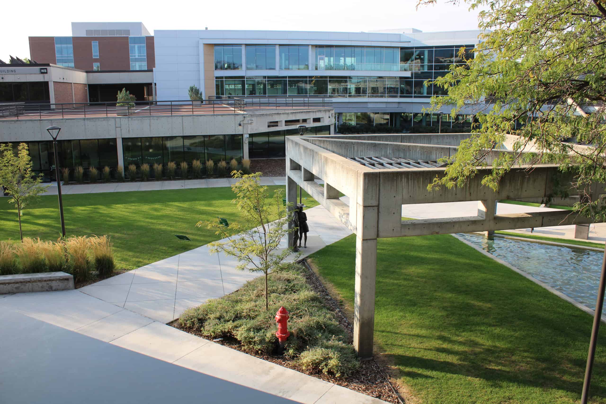 The Sorensen Center courtyard on UVU campus where Charlie Kirk is scheduled to speak